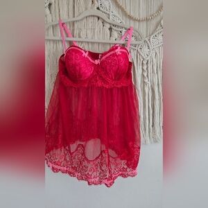 Jezebel Wish Mesh and Lace Babydoll Red SZ L/999922